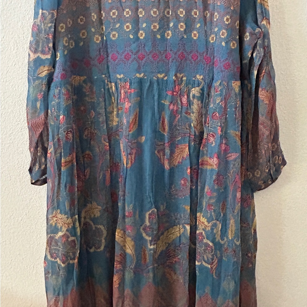 Soft Surroundings Teal Floral Embroidered Maxi Dress - Picture 4 of 9